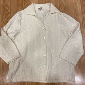 St Michael Cream Button Up Cardigan Women's EU L/XL Knit Acrylic Cable England